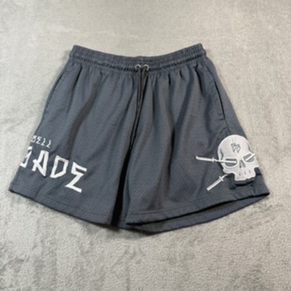 Barbell Brigade Mesh Shorts Men Medium Gray Skull Graphic Gym Athletic Workout